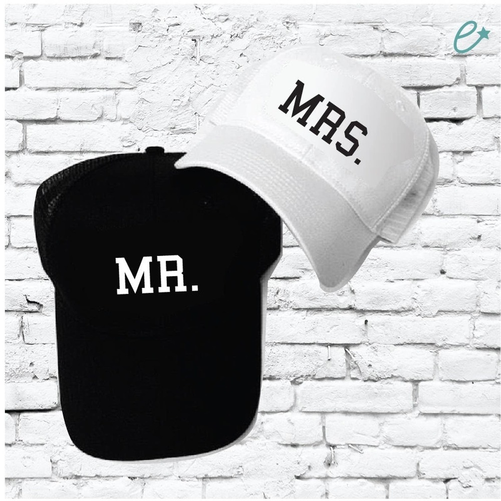 Mr and Mrs Trucker Hats Marriage Pair Couple Wedding Announcement Mesh Back Hat